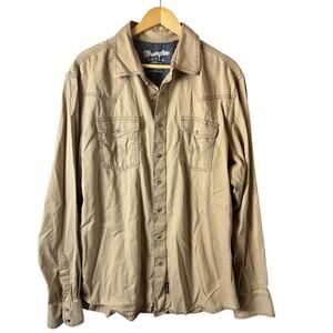 Wrangler Retro Premium Brown Pearl Snap Shirt Mens XLT Western Cowboy Rodeo Work